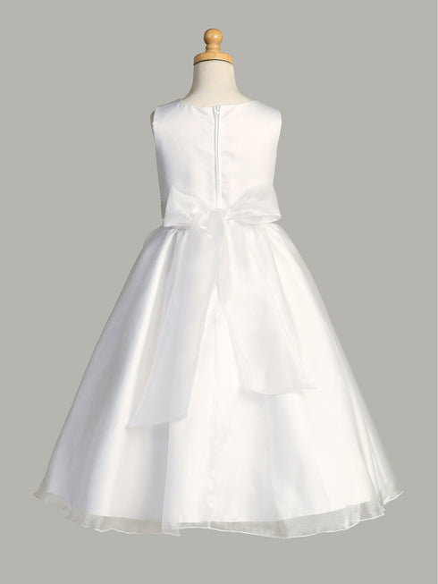 Lito Girls White Satin Top Crystal Organza Skirt Communion Dress 6-12 - SophiasStyle.com