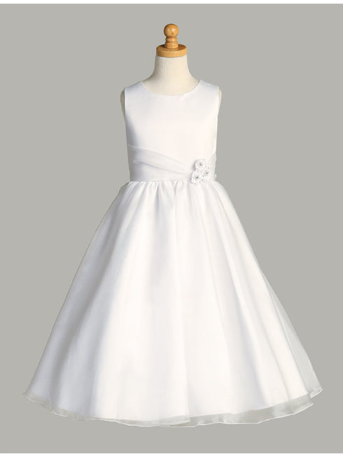 Lito Girls White Satin Top Crystal Organza Skirt Communion Dress 6-12 - SophiasStyle.com