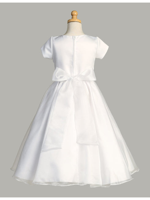 Girls White Short Sleeve Crystal Organza Plus Size Communion Dress 10.5-16.5 - SophiasStyle.com