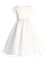 Girls White Short Sleeve Crystal Organza Plus Size Communion Dress 10.5-16.5 - SophiasStyle.com