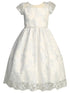 Lito Girls White Illusion Neckline Corded Embroidered Communion Dress 6-12 - SophiasStyle.com