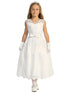 Lito Girls White Illusion Neckline Corded Tulle Bow Communion Dress 6-12 - SophiasStyle.com