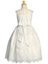 Lito Girls White Illusion Neckline Corded Tulle Bow Communion Dress 6-12 - SophiasStyle.com