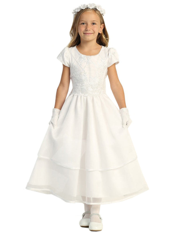 Lito Girls White Round Neck Embroidered Tulle Communion Dress 6-12 - SophiasStyle.com