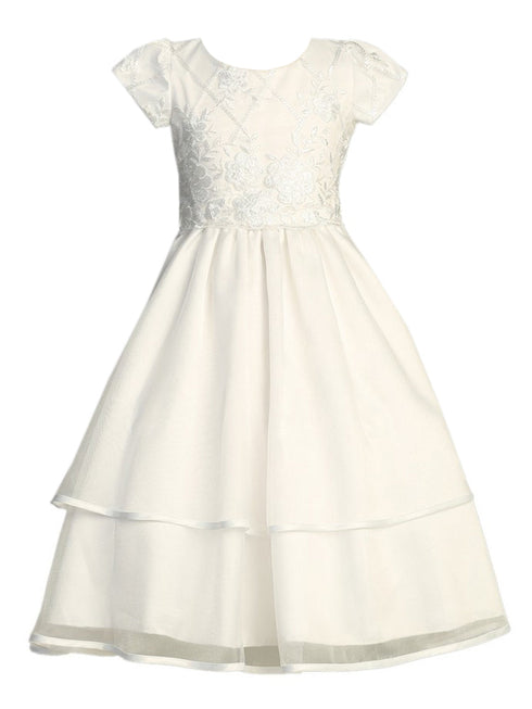 Lito Girls White Round Neck Embroidered Tulle Communion Dress 6-12 - SophiasStyle.com