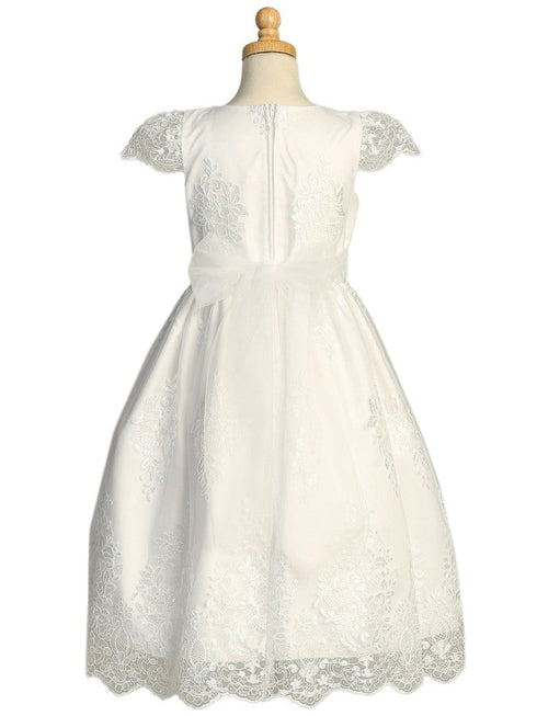 Lito Girls White Corded Embroidered Tulle Communion Dress 6-12 - SophiasStyle.com