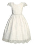 Lito Girls White Corded Embroidered Tulle Communion Dress 6-12 - SophiasStyle.com