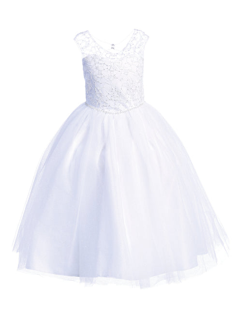 Lito Little Girls White Glitter Tulle Embroidered Bodice Communion Dress 6 - SophiasStyle.com