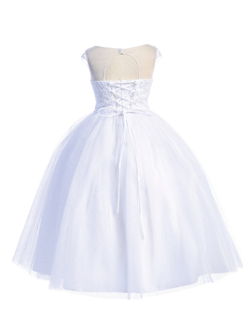 Lito Little Girls White Glitter Tulle Embroidered Bodice Communion Dress 6 - SophiasStyle.com