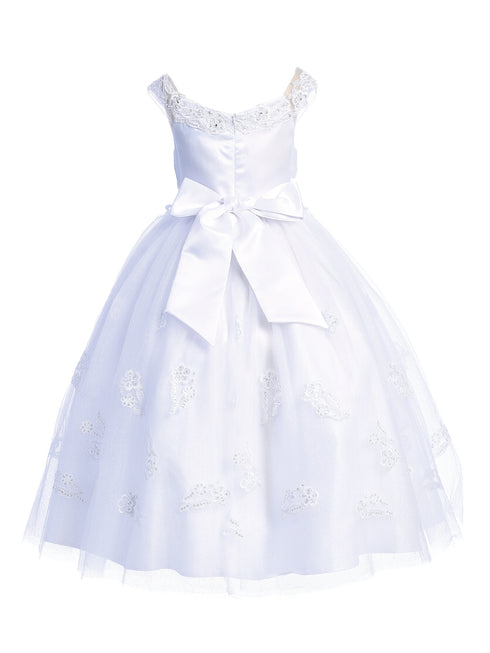 Lito Little Girls White Glitter Tulle Embroidered Appliques Communion Dress 6 - SophiasStyle.com