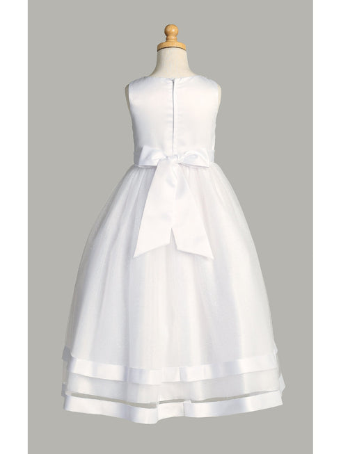Girls White Pearl Neckline Glitter Tulle Plus Size Communion Dress 10.5-20.5 - SophiasStyle.com