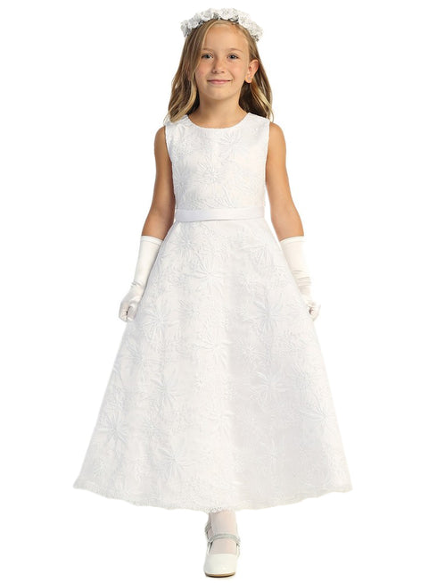 Lito Girls White Embroidered Tulle Elegant Communion Dress 6-12 - SophiasStyle.com