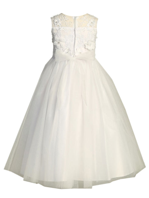 Lito Girls White Embroidered Tulle 3D Flowers Communion Dress 6-14 - SophiasStyle.com