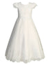 Lito Girls White Embroidered Tulle Cap Sleeve Communion Dress 6-14 - SophiasStyle.com