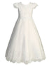 Lito Girls White Embroidered Tulle Cap Sleeve Communion Dress 6-14 - SophiasStyle.com