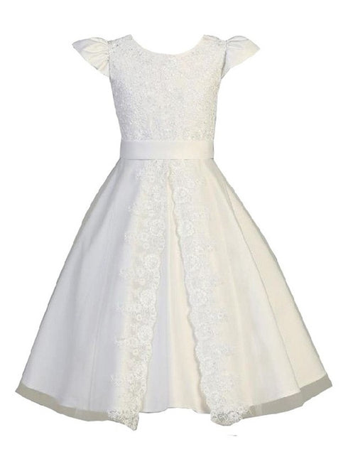 Swee Pea & Lilli White Lace Satin Tea-Length Communion Dress Girls 12.5 - SophiasStyle.com