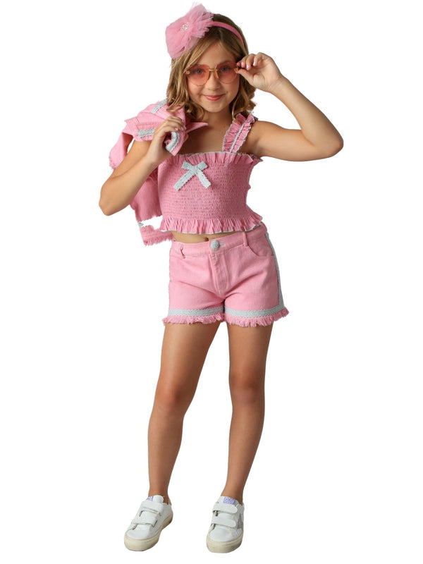 Ooh! La, La! Couture Girls Pink Denim 2 Piece Short Set, Sizes 12M-14 - SophiasStyle.com
