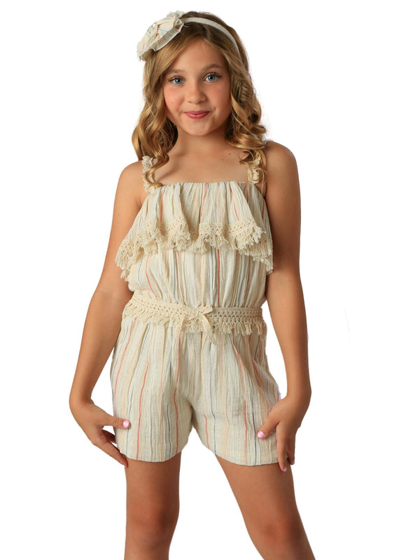 Ooh! La, La! Couture Girls Oatmeal Maisie Romper, Sizes 12M-14 - SophiasStyle.com