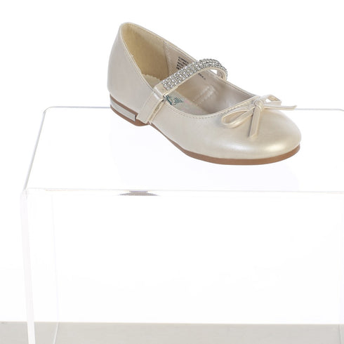 Swea Pea & Lilli Girls Ivory PU Rhinestone Dress Shoes 9 Toddler-5 Kids - SophiasStyle.com