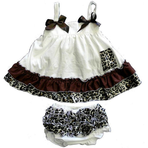 Baby Girls Ivory Cheetah Bow Ruffles Swing Top Set 9-24M - SophiasStyle.com