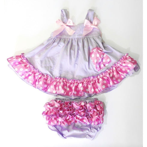 Lavender Pink Dot Sleeveless Cotton Swing Top Set Girls S-L - SophiasStyle.com