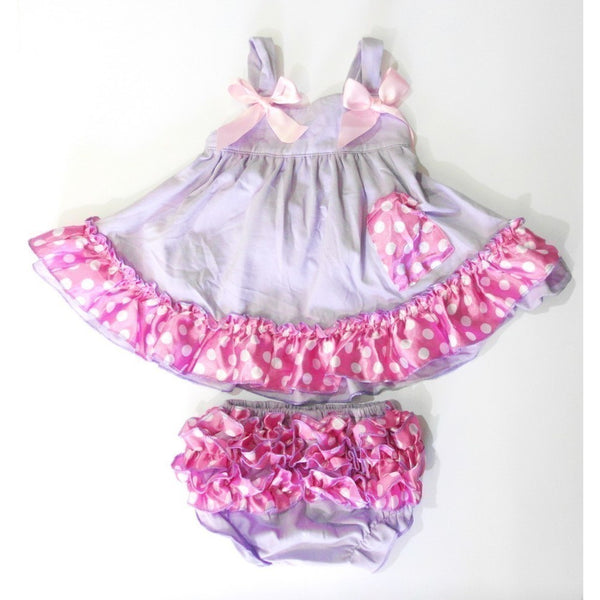 Lavender Pink Dot Sleeveless Cotton Swing Top Set Girls S-L - SophiasStyle.com