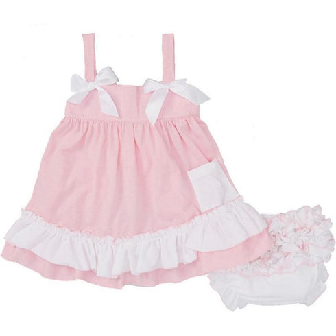 Baby Girls Pink White Dots Bow Ruffles Swing Top Set 18-24M - SophiasStyle.com
