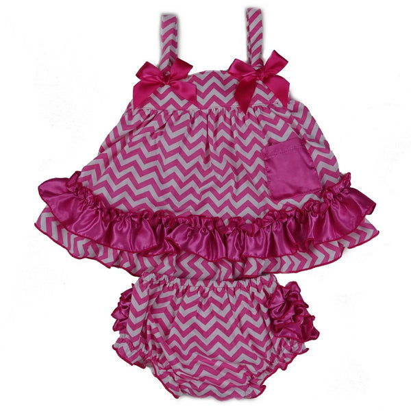 Baby Girls Hot Pink Chevron Bow Ruffles Swing Top Set 9-24M - SophiasStyle.com