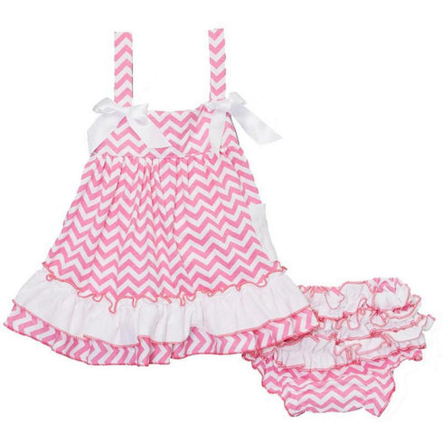 Baby Girls Pink White Bow Ruffles Swing Top Set 9-24M - SophiasStyle.com