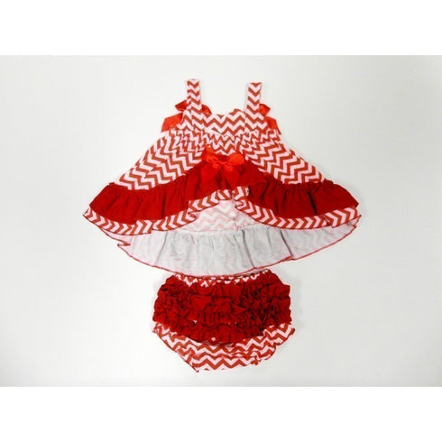 Red Chevron Sleeveless Cotton Swing Top Set Girls S-L - SophiasStyle.com