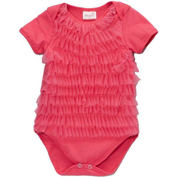 Baby Girls Hot Pink Chiffon Ruffles Short Sleeve Bodysuit 9-24M - SophiasStyle.com