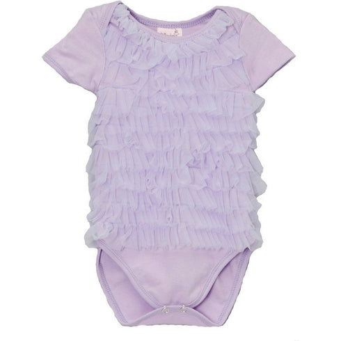 Baby Girls Lavender Chiffon Ruffles Short Sleeve Bodysuit 9-24M - SophiasStyle.com