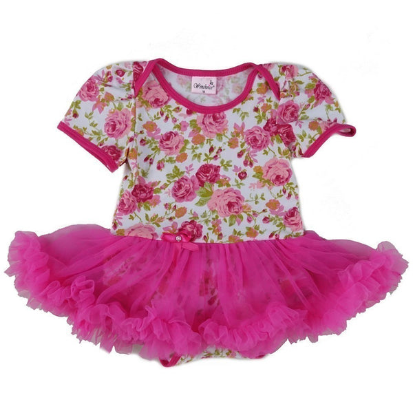 Baby Girls White Hot Pink Rose Tutu Cotton Bodysuit 9-24M - SophiasStyle.com