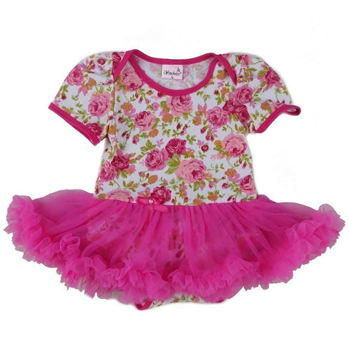 Baby Girls White Hot Pink Rose Tutu Cotton Bodysuit 9-24M - SophiasStyle.com