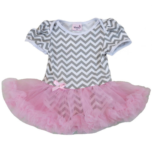 Baby Girls Gray Pink Chevron Tutu Bodysuit 9-24M - SophiasStyle.com