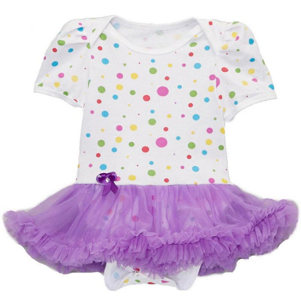 Baby Girls White Purple Polka Dots Tutu Short Sleeve Bodysuit 9-24M - SophiasStyle.com