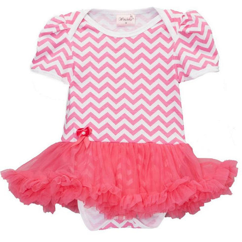 Baby Girls Hot Pink Chevron Tutu Short Sleeve Bodysuit 9-24M - SophiasStyle.com