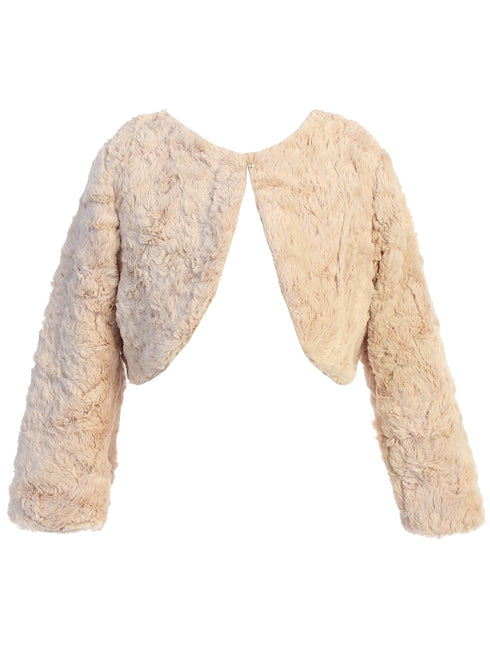 Sweet Kids Big Girls Champagne Fur Pearl Button Long Sleeve Bolero Sweater 7-16 - SophiasStyle.com