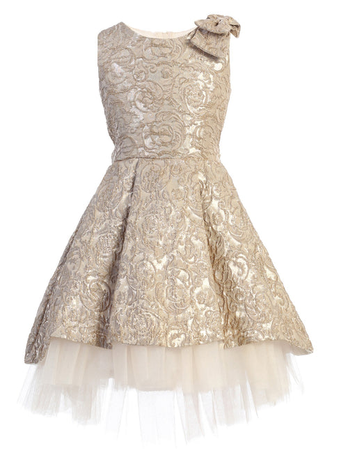 Sweet Kids Girls Floral Brocade Tulle Underlay Bow Christmas Dress 2T-12 - SophiasStyle.com