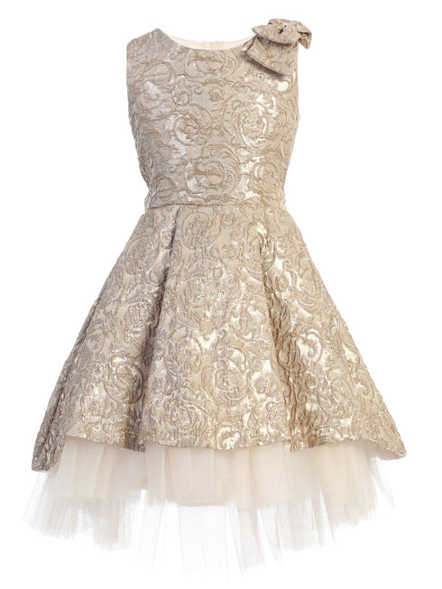 Sweet Kids Girls Floral Brocade Tulle Underlay Bow Christmas Dress 2T-12 - SophiasStyle.com