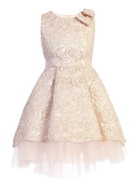Sweet Kids Girls Floral Brocade Tulle Underlay Bow Christmas Dress 2T-12 - SophiasStyle.com