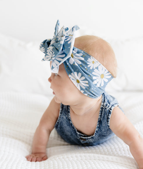 printed-fab-denim-daisy Baby Bling Bows clips headbands - Sophia's Style-