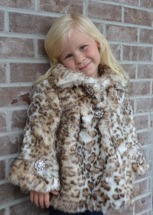 Big Girls Snow Leopard Faux Coat 7-12 - SophiasStyle.com
