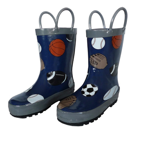 Navy Sports Balls Toddler Boys Rain Boots 5-10 - SophiasStyle.com