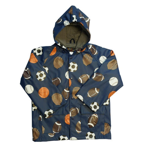 Baby Boys Navy Sports Balls Rain Coat 1T - SophiasStyle.com