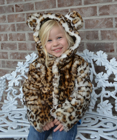 Big Girls Brown Leopard Critter Ears Button Faux Hooded Jacket 6-12 - SophiasStyle.com