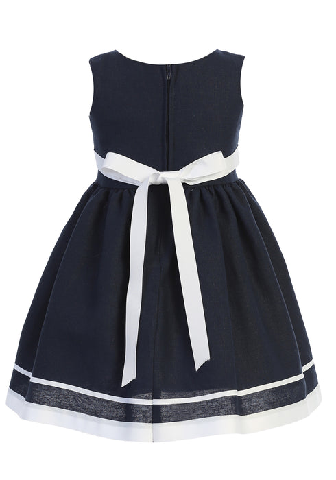 Swea Pea & Lilli Girls Navy White Bow Rayon Linen Sleeveless Easter Dress 2T-7 - SophiasStyle.com