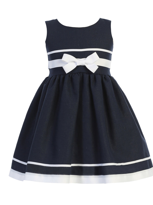 Swea Pea & Lilli Girls Navy White Bow Rayon Linen Sleeveless Easter Dress 2T-7 - SophiasStyle.com
