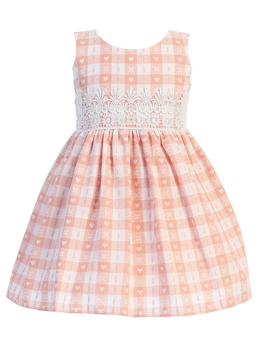 Swea Pea & Lilli Baby Girls Navy Cotton Dobby Check Lace Easter Dress 6-12M