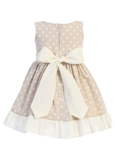 Swea Pea & Lilli Little Girls Khaki Cotton Chambray Polka Dot Easter Dress 2-4T - SophiasStyle.com
